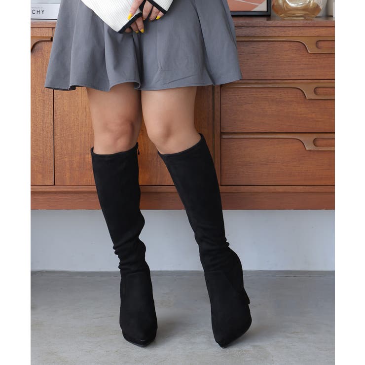 【25年秋冬再販】ポインテッドトゥ プラットフォーム ストレッチ ロングブーツ | DEMETER | 詳細画像66 