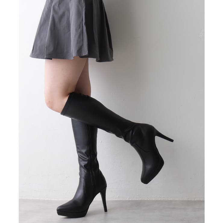 【25年秋冬再販】ポインテッドトゥ プラットフォーム ストレッチ ロングブーツ | DEMETER | 詳細画像8 