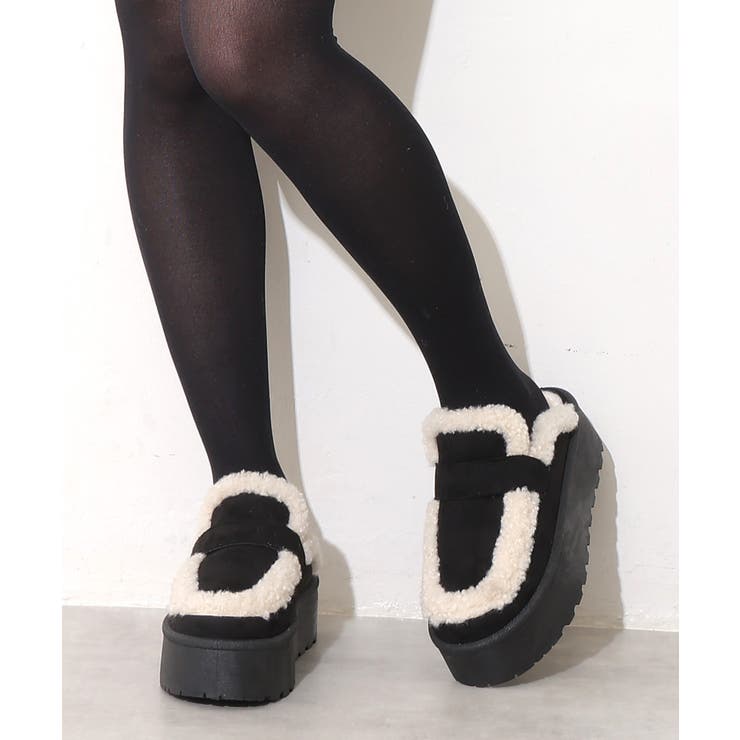 ブラック | 【25年秋冬新作】厚底 プラットフォーム スリッポン ボアサンダル | DEMETER