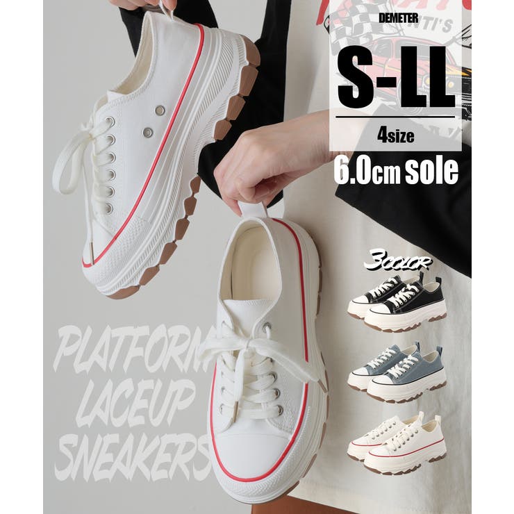 【24年春夏新作】厚底 ボリュームソール レースアップ ローカットスニーカー | DEMETER | 詳細画像1