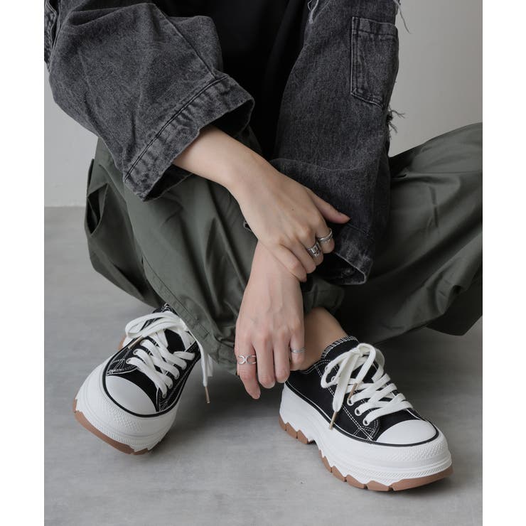 ブラック | 【24年春夏新作】厚底 ボリュームソール レースアップ ローカットスニーカー | DEMETER