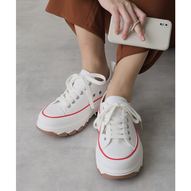 ホワイト | 【24年春夏新作】厚底 ボリュームソール レースアップ ローカットスニーカー | DEMETER