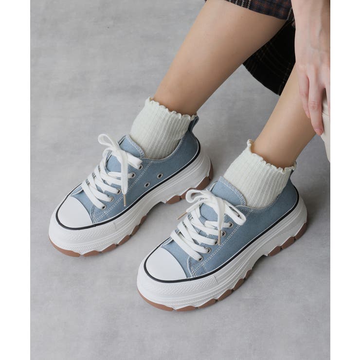 サックス | 【24年春夏新作】厚底 ボリュームソール レースアップ ローカットスニーカー | DEMETER