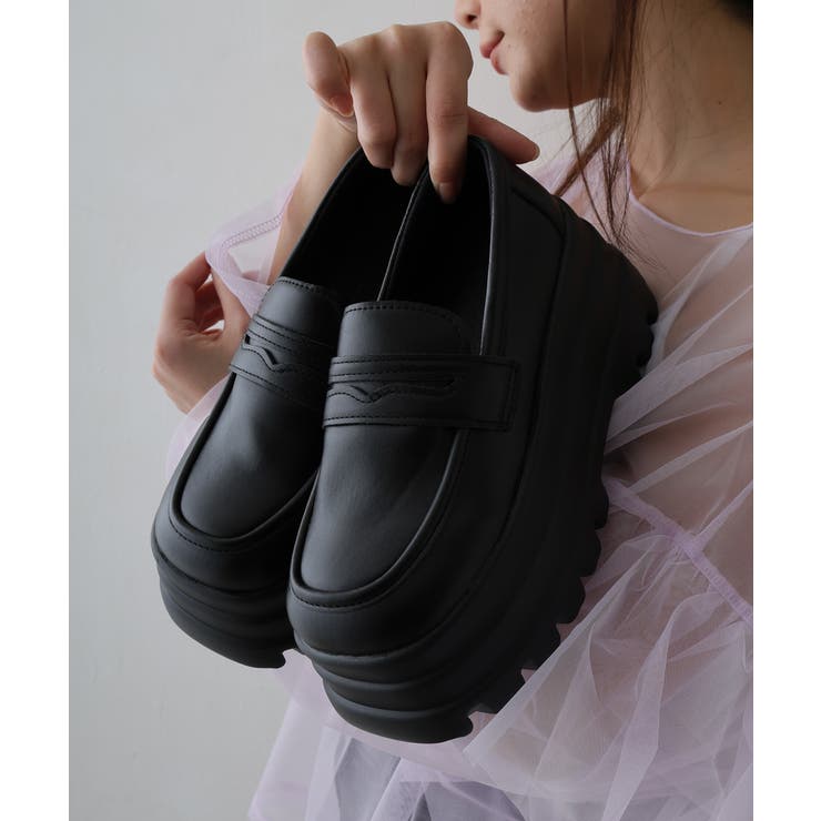 25年春夏再販】厚底 トリプルソール ボリューム ローファーシューズ