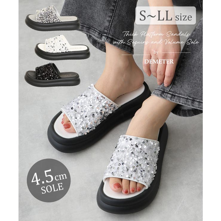 【25年春夏新作】厚底 ダブルソール スパンコール スライドサンダル | DEMETER | 詳細画像1 