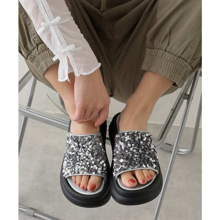 【25年春夏新作】厚底 ダブルソール スパンコール スライドサンダル | DEMETER | 詳細画像34 