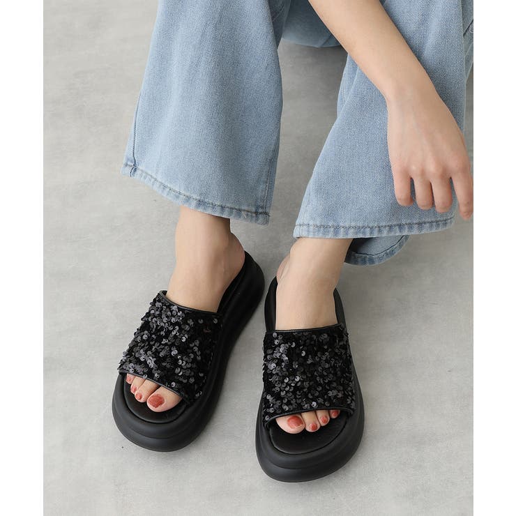 【25年春夏新作】厚底 ダブルソール スパンコール スライドサンダル | DEMETER | 詳細画像5 