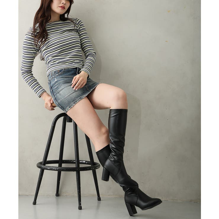 【25年秋冬新作】チャンキーヒール プレーン ストレッチロングブーツ | DEMETER | 詳細画像12 