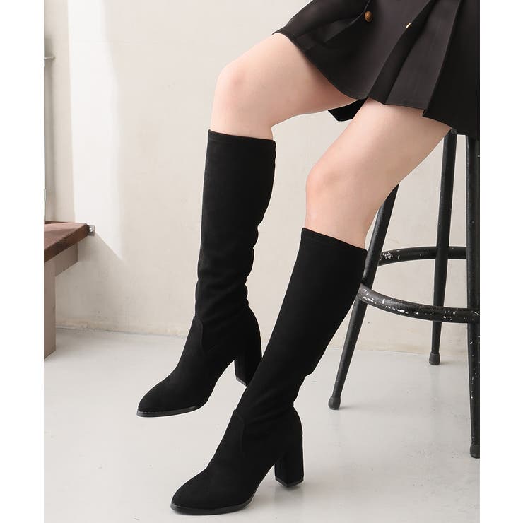 【25年秋冬新作】チャンキーヒール プレーン ストレッチロングブーツ | DEMETER | 詳細画像19 