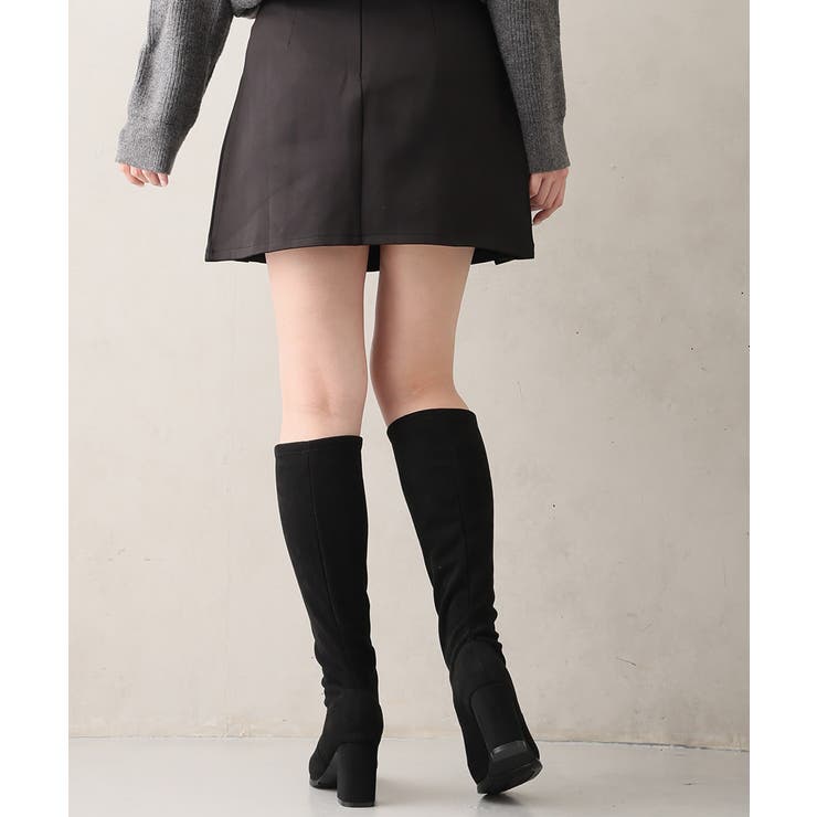 25年秋冬新作】チャンキーヒール プレーン ストレッチロングブーツ