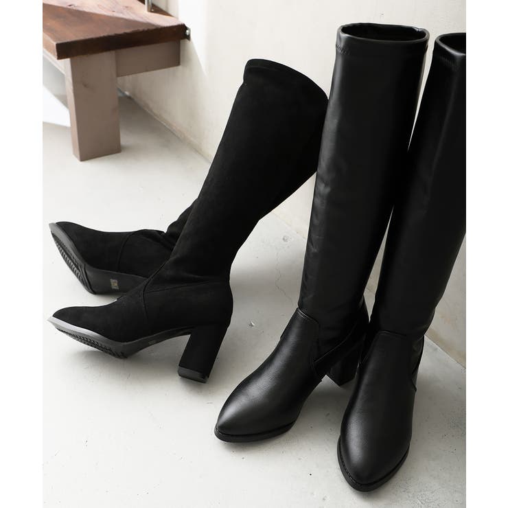 【25年秋冬新作】チャンキーヒール プレーン ストレッチロングブーツ | DEMETER | 詳細画像3 