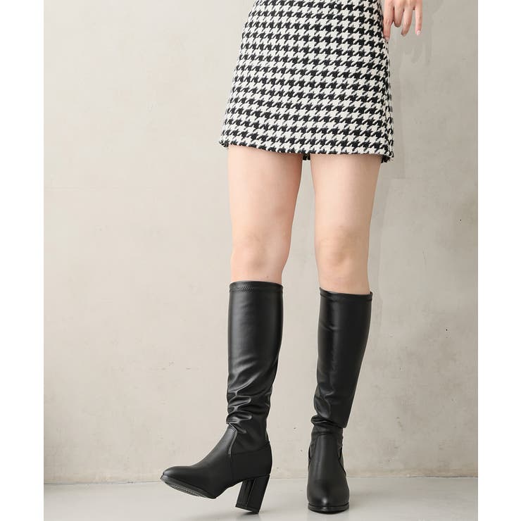 【25年秋冬新作】チャンキーヒール プレーン ストレッチロングブーツ | DEMETER | 詳細画像6 