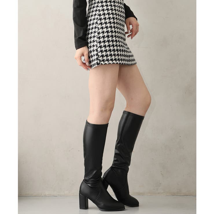 【25年秋冬新作】チャンキーヒール プレーン ストレッチロングブーツ | DEMETER | 詳細画像7 