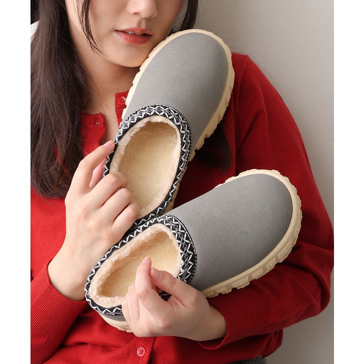 グレー | 【25年秋冬新作】厚底 凹凸ソール ボリュームファー ムートンシューズ | DEMETER