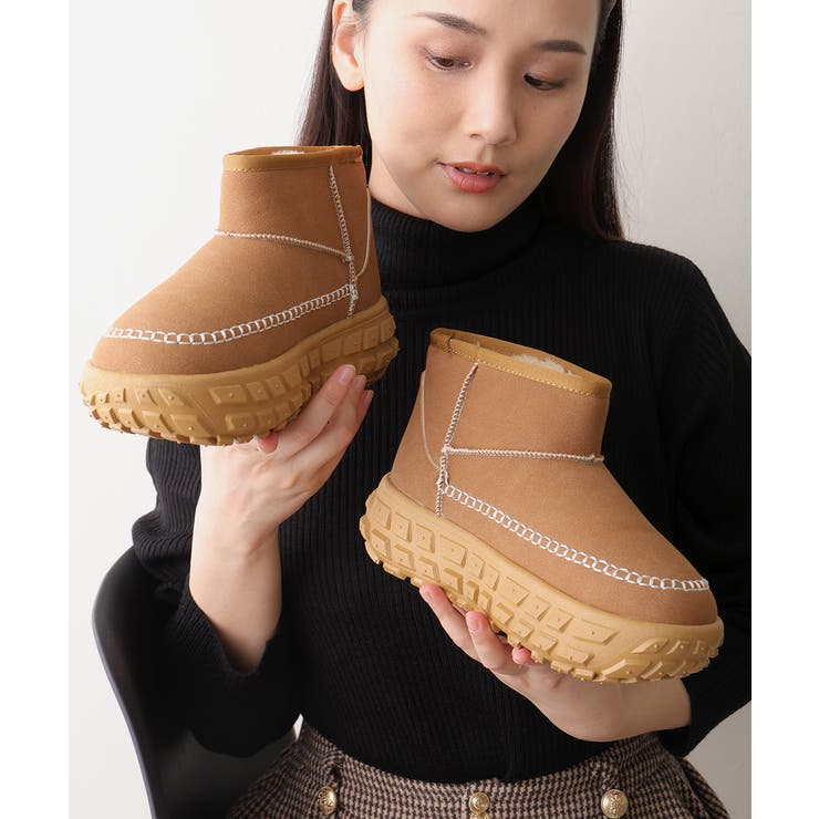 【25年秋冬新作】厚底 凹凸ソール ボリュームファー ショート ムートンブーツ | DEMETER | 詳細画像16 