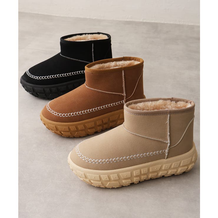 【25年秋冬新作】厚底 凹凸ソール ボリュームファー ショート ムートンブーツ | DEMETER | 詳細画像2 