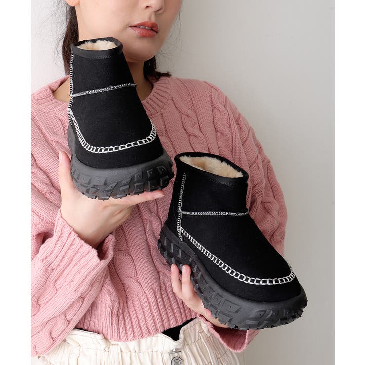 【25年秋冬新作】厚底 凹凸ソール ボリュームファー ショート ムートンブーツ | DEMETER | 詳細画像5 