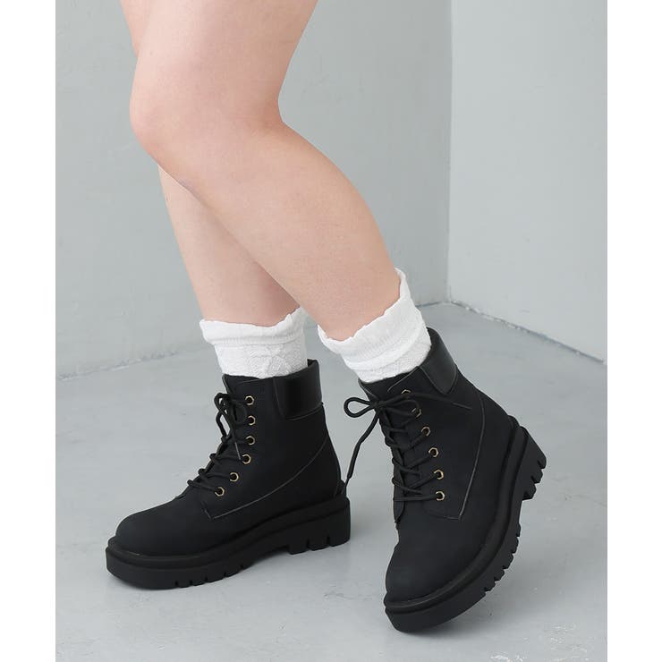 ブラック | 【26年春夏新作】軽量 厚底ソール レースアップ ショートブーツ | DEMETER