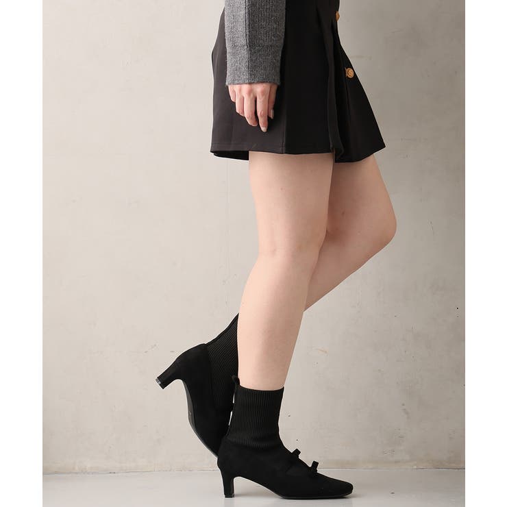 【25年秋冬新作】スクエアトゥ リボン ニットドッキング ショートブーツ | DEMETER | 詳細画像10 