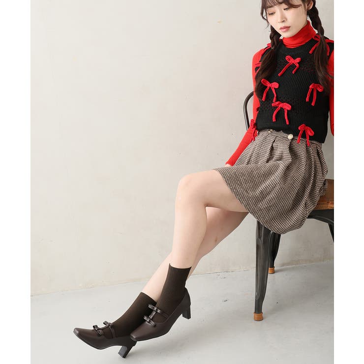 【25年秋冬新作】スクエアトゥ リボン ニットドッキング ショートブーツ | DEMETER | 詳細画像16 