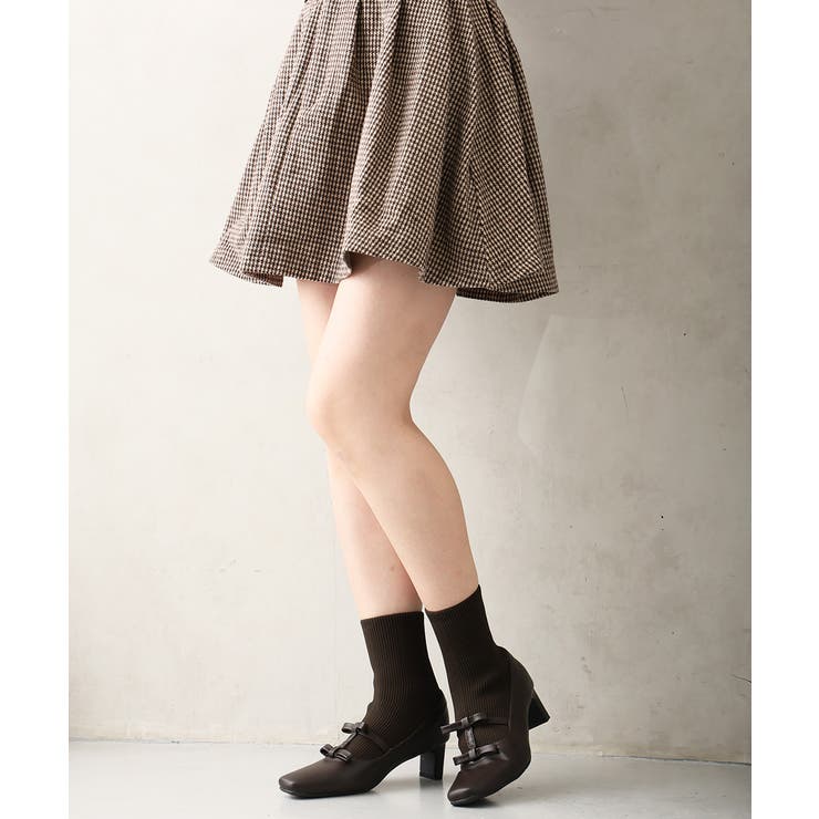 【25年秋冬新作】スクエアトゥ リボン ニットドッキング ショートブーツ | DEMETER | 詳細画像17 