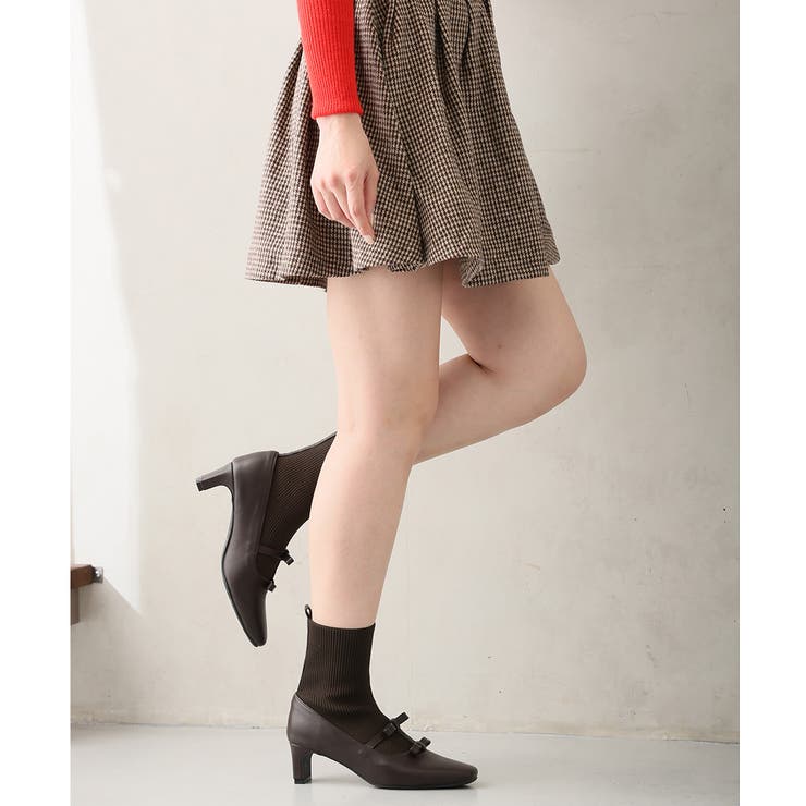 【25年秋冬新作】スクエアトゥ リボン ニットドッキング ショートブーツ | DEMETER | 詳細画像19 