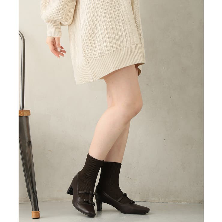 【25年秋冬新作】スクエアトゥ リボン ニットドッキング ショートブーツ | DEMETER | 詳細画像25 