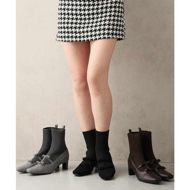 【25年秋冬新作】スクエアトゥ リボン ニットドッキング ショートブーツ | DEMETER | 詳細画像28 