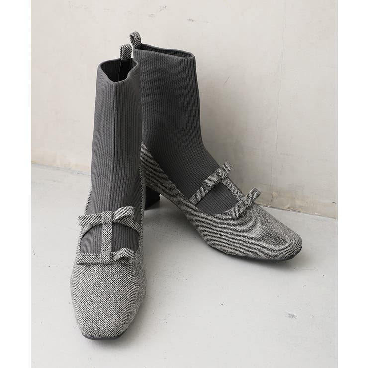 【25年秋冬新作】スクエアトゥ リボン ニットドッキング ショートブーツ | DEMETER | 詳細画像29 