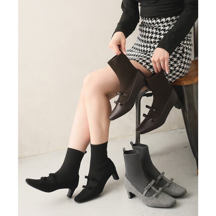 【25年秋冬新作】スクエアトゥ リボン ニットドッキング ショートブーツ | DEMETER | 詳細画像45 