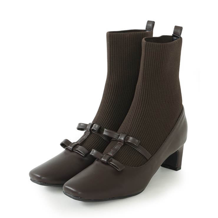 【25年秋冬新作】スクエアトゥ リボン ニットドッキング ショートブーツ | DEMETER | 詳細画像47 