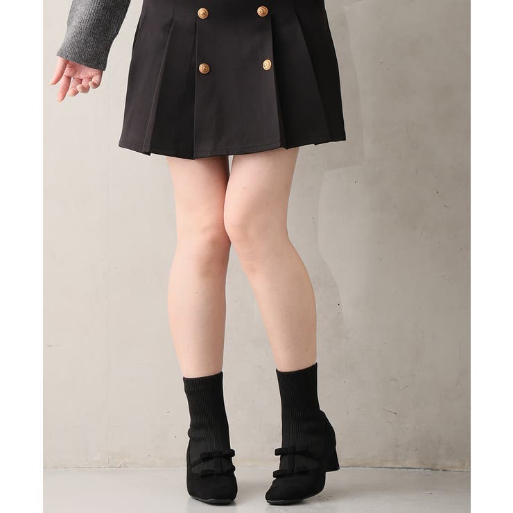 【25年秋冬新作】スクエアトゥ リボン ニットドッキング ショートブーツ | DEMETER | 詳細画像8 