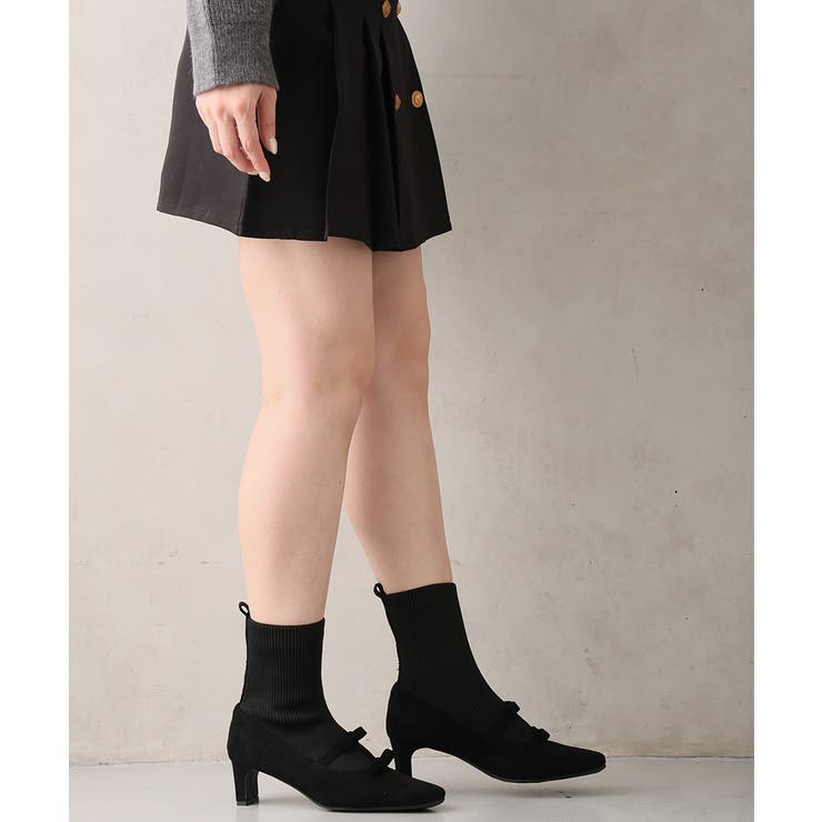 【25年秋冬新作】スクエアトゥ リボン ニットドッキング ショートブーツ | DEMETER | 詳細画像9 