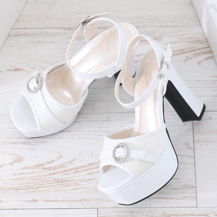 厚底 太ヒール ビジューバックル アンクルストラップ サンダル | DEMETER | 詳細画像9 