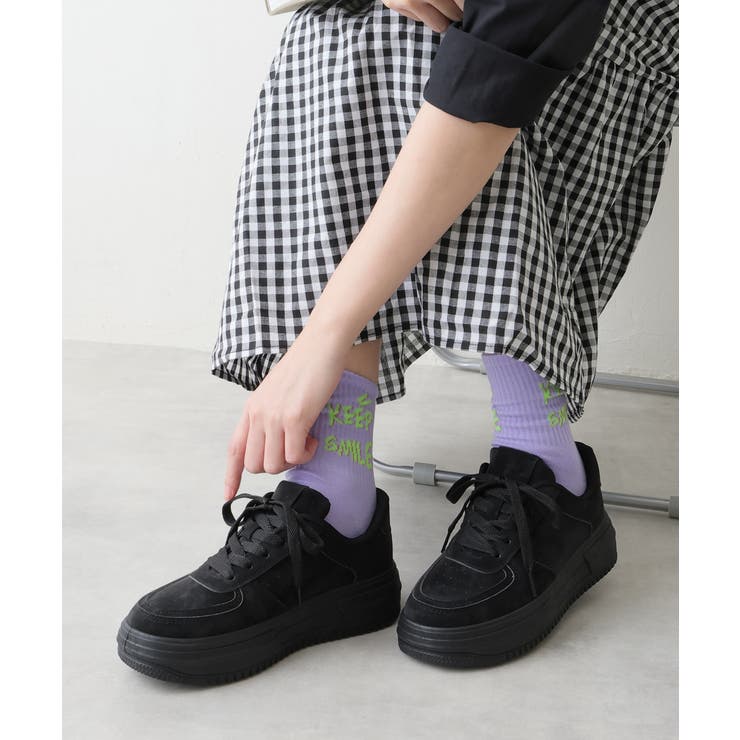 ブラック | 【25年春夏再販】軽量 厚底ソール ベーシック コートスニーカー | DEMETER