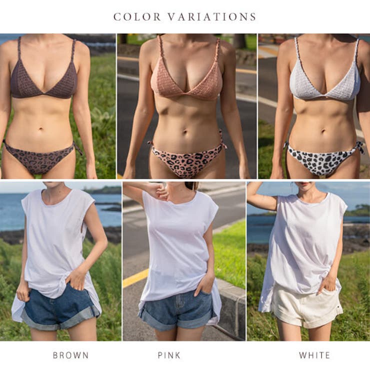 半袖 デニムショートパンツ付きビキニ 4点セット水着[品番