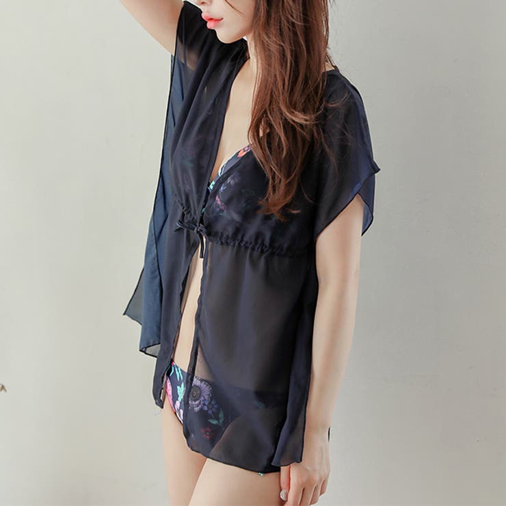 カバーアップ付 バックレースアップデザイン 花柄ビキニ | レースレディース  | 詳細画像7 