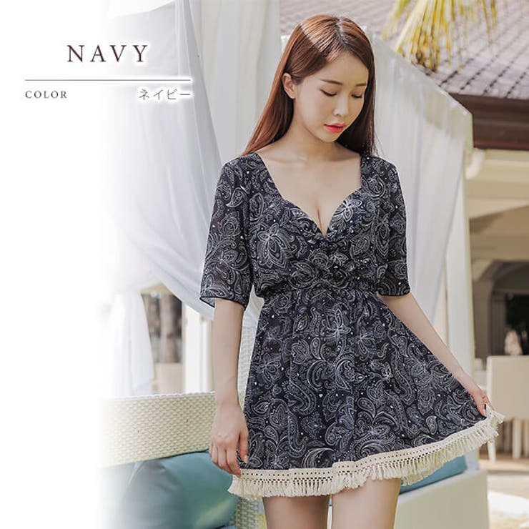 フリンジ付きビキニ ワンピース付き3点セット水着 ママ | レースレディース  | 詳細画像4 