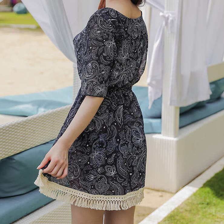 フリンジ付きビキニ ワンピース付き3点セット水着 ママ | レースレディース  | 詳細画像6 