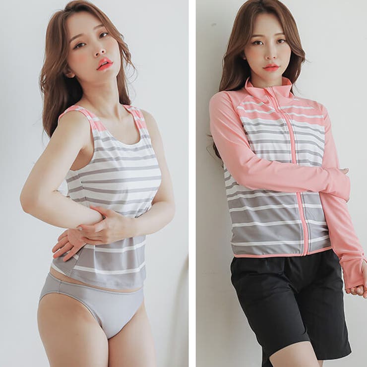 ラッシュガード サーフパンツ付き タンキニ水着[品番 ラッシュガード サーフパンツ付き タンキニ水着[品番