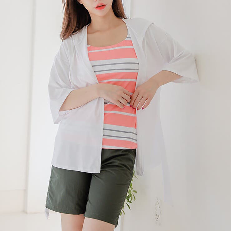 ラッシュガード付き ボーダー柄セパレート 水着4点セット | レースレディース  | 詳細画像14 