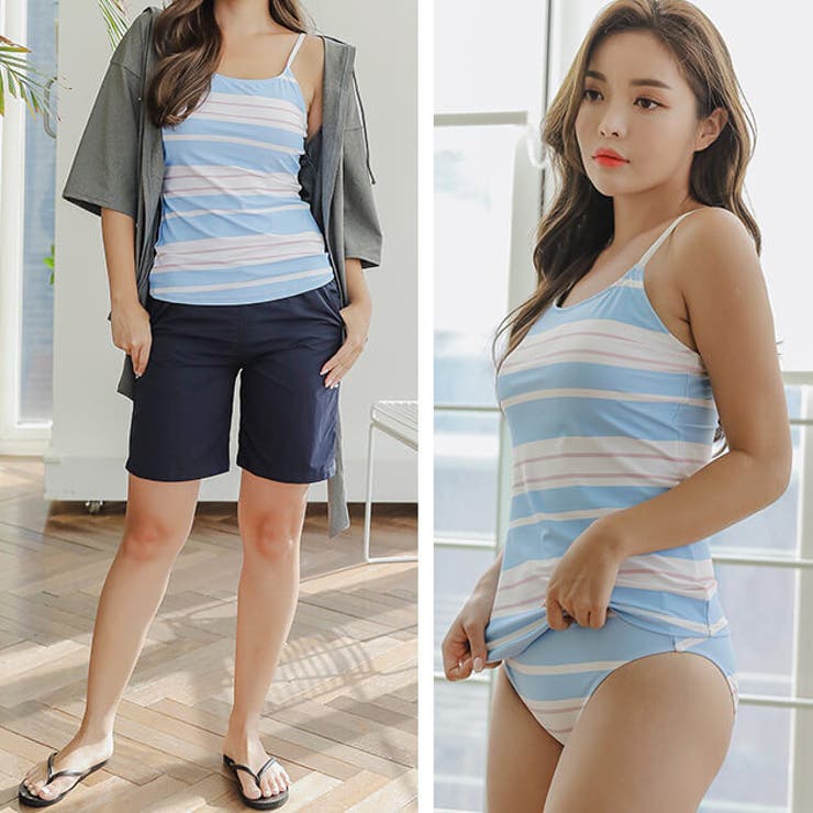 ボーダー ラッシュガード 付 ビキニ 3P セット 水着 セパレート FREAK'S STORE（フリークスストア）の「【限定展開】ボーダー