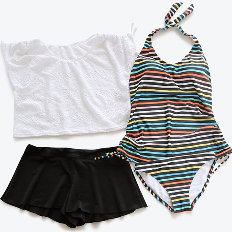 レースカバーアップ付 ボーダータンキニ 水着4点セット | レースレディース  | 詳細画像19 