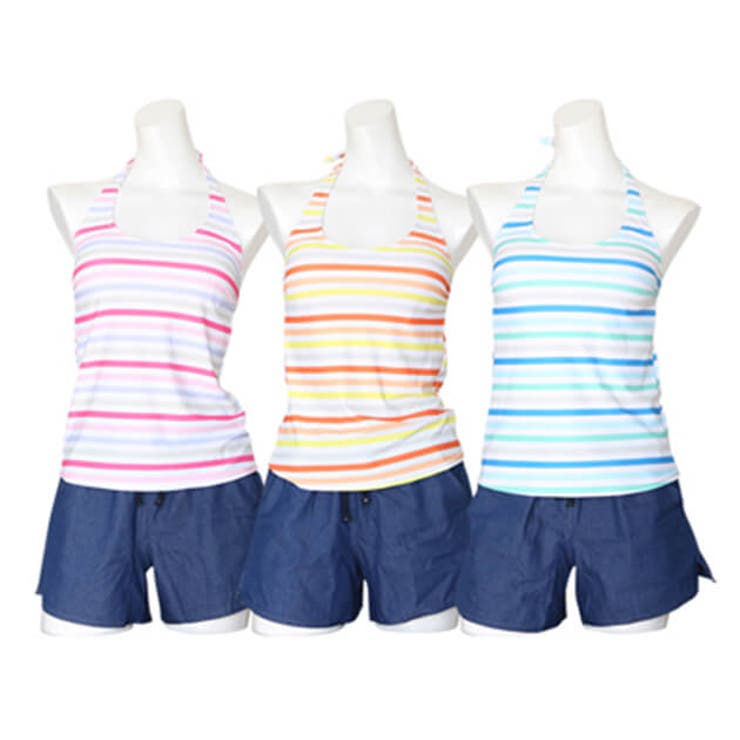 カバーアップ付 ボーダータンキニ 水着4点セット | レースレディース  | 詳細画像18 