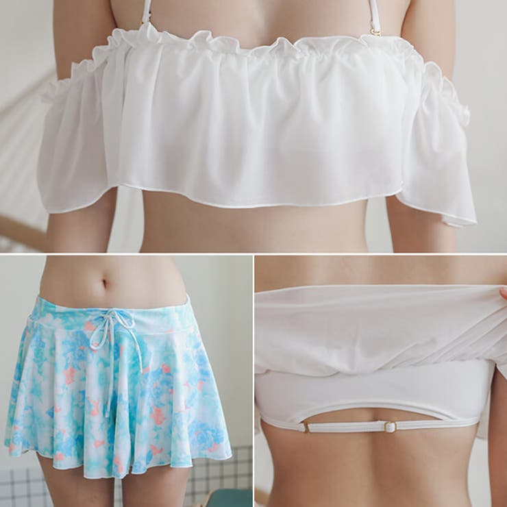 スカパン付きオフォショルダービキニ 3点セット水着 フレアスカパン | レースレディース  | 詳細画像17 