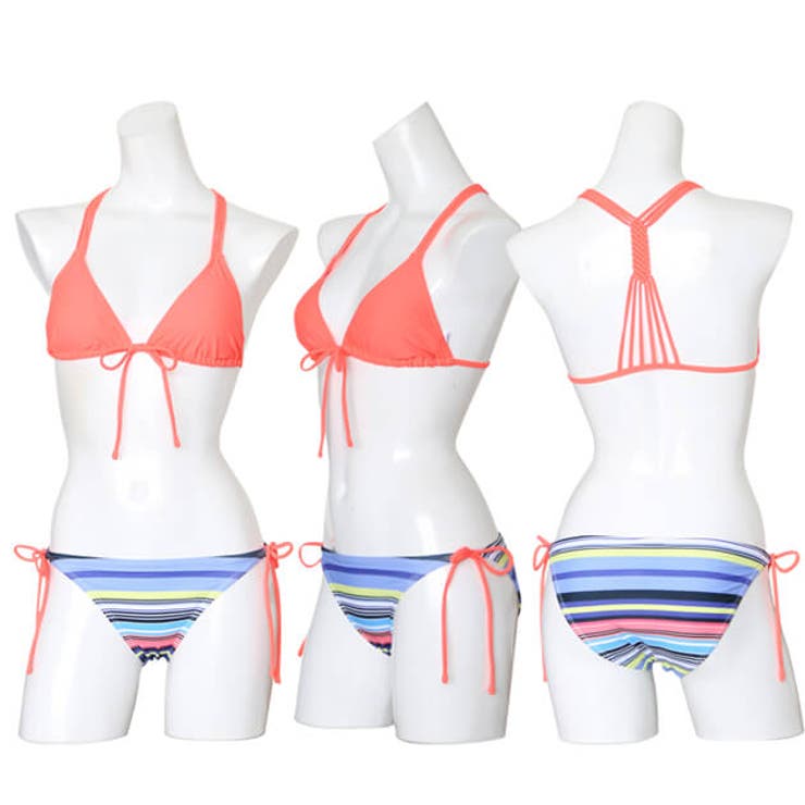 バックセクシーデザインビキニ ボーダーショーツ 水着2点セット