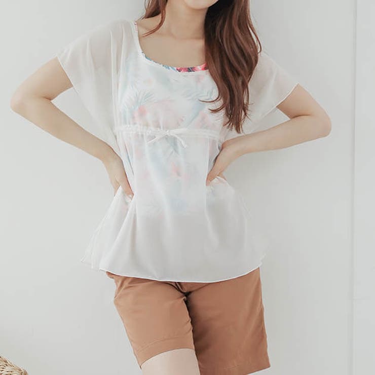 シフォンカバートップス＆ショートパンツ付き キャミソールタンキニ 水着4点セット | レースレディース  | 詳細画像16 