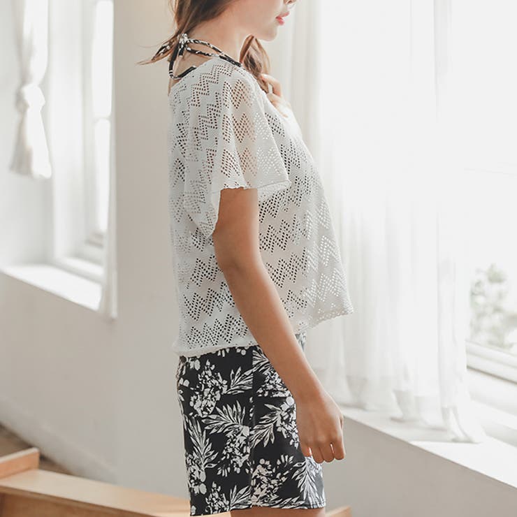 カバーアップ付 ホルターネックタンキニ 水着3点セット | レースレディース  | 詳細画像4 