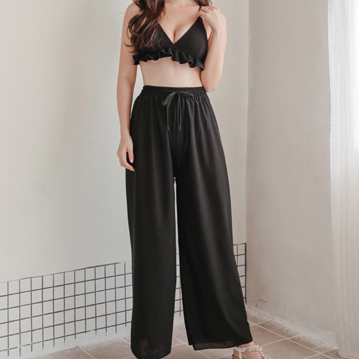 ロングパンツ付き ストライプハイウエストショーツ ビキニ水着3点セット | レースレディース  | 詳細画像6 