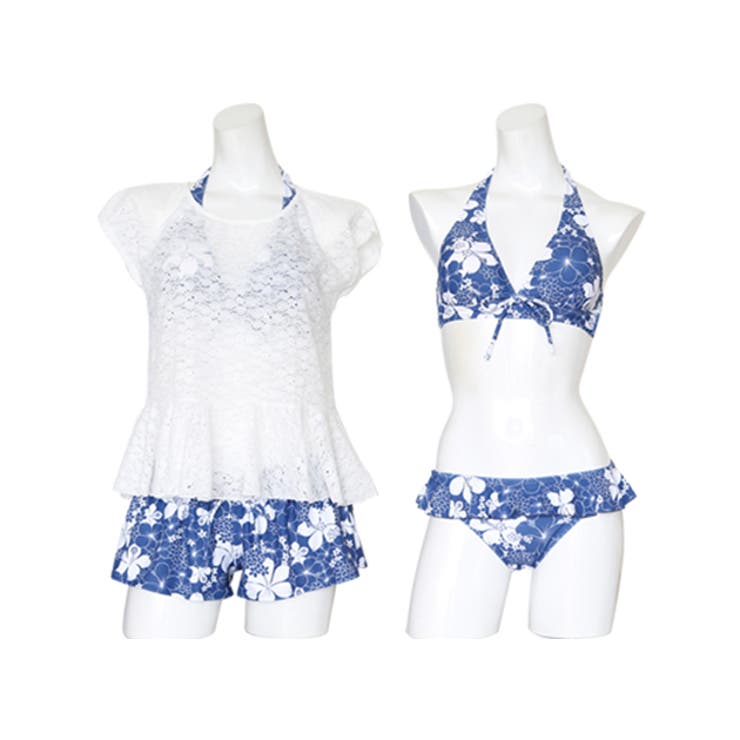 ハイビスカス柄フリルビキニ3点セット（水着）｜Lace Ladies